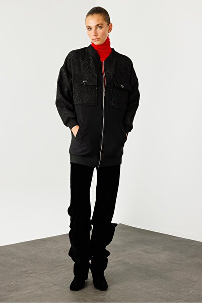 Moda İlgi Modailgi  Ribanalı ve Düz Kumaş Garnili Fermuarlı Sıfır Yaka Jakar ...