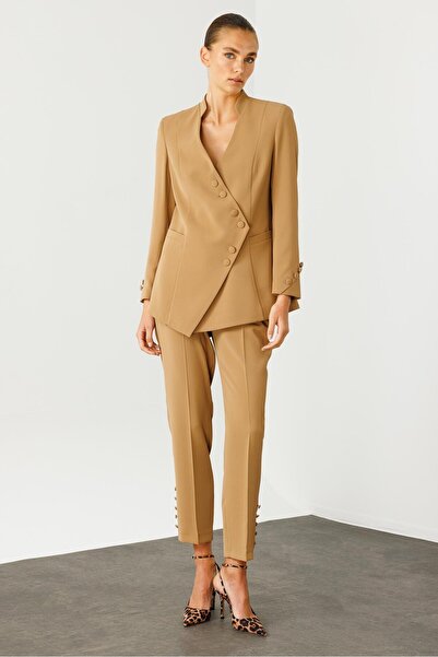 Moda İlgi Modailgi  Kruvaze Kapamalı Dik Yakalı Kolları Düğme Detaylı Ceket C...