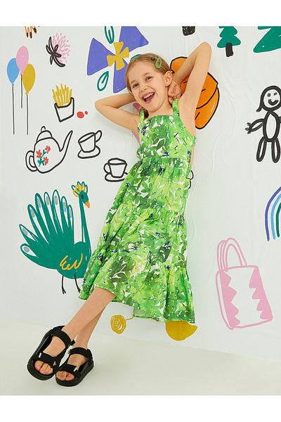 Koton Floral Φόρεμα με βολάν Maxi Πλάτη με λεπτομέρεια παραθύρου