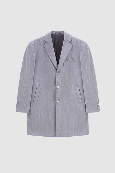 D'S Damat Ds Damat Regular Fit Gray Striped Single Slit Woolen Coat