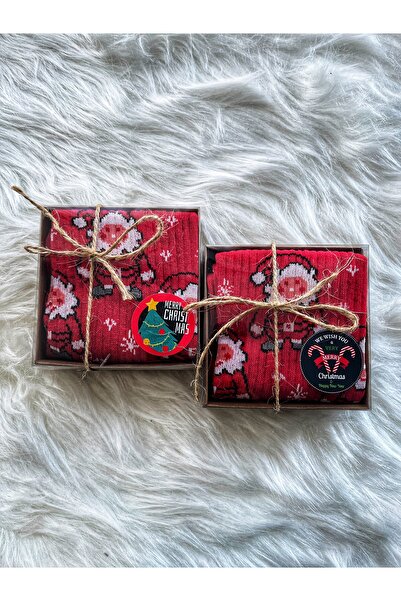 fethi mekik 2 Adet Unisex Yılbaşı Noel Christmas Kutulu Çorap Seti