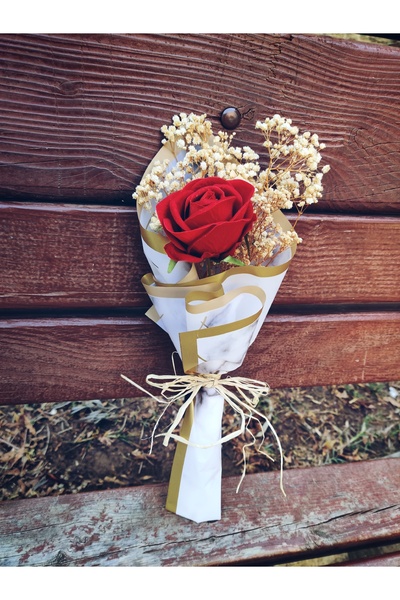 Bondebut flower Tekli Solmayan Kırmızı Gül Buketi, Öğretmenler Günü,sevgili ,...