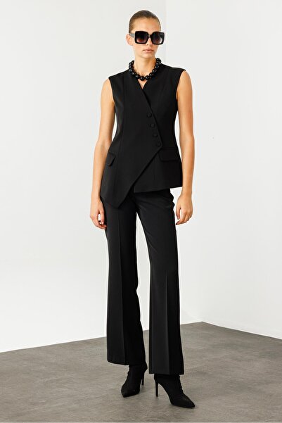 Moda İlgi Modailgi Kruvaze Kapamalı Düğme Detaylı Uzun Yelek - 4103 Siyah