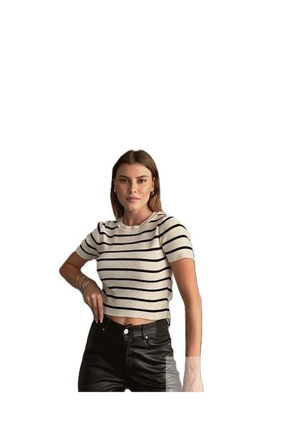 GAJA Striped Crew Neck Knitwear Super Crop Bodysuit Gj4647