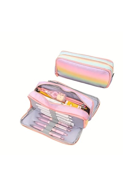 GlassySKY Cutie de creioane cu mai multe compartimente, de capacitate mare, pentru elevi de școală primară, gimnazială și liceală