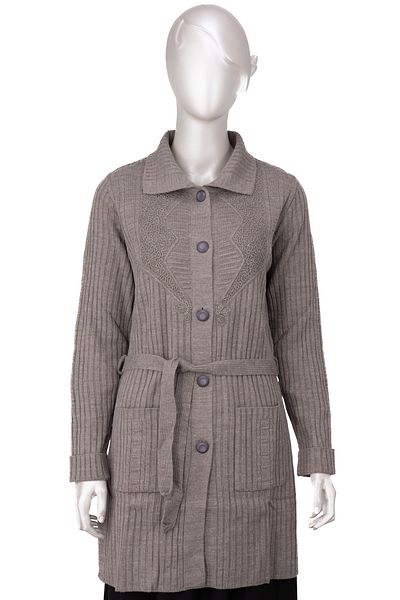 Oppland Cardigan de iarnă din lână pentru mama - guler pentru bebeluș, motiv din piatră heraldică, buzunare duble și lycra cu nasturi