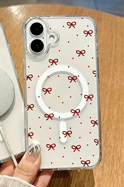 shoptocase Iphone 16 PLUS Uyumlu Kurdele Desenli Magsafe Kablosuz Şarj Destek...