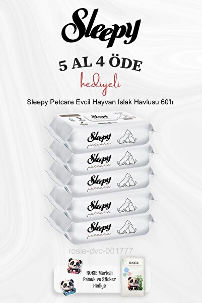 Sleepy Petcare Evcil Hayvan Islak Havlusu 60'lı 5 Al 4 Öde ve Rosie Pamuk