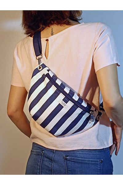 minart design Navy Blue White Striped - Cross Use Sling Bag