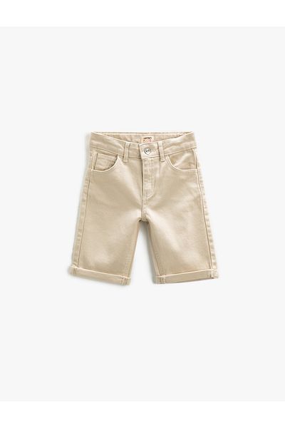 Koton Chino-Bermudashorts mit Taschen, umgeschlagenen Beinen aus Baumwolle und verstellbarem elastischem Bund