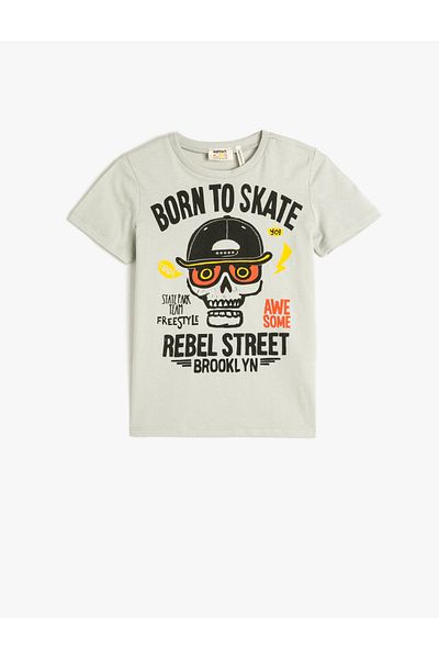 Koton Skull Printed Short Sleeve T-Shirt Crew Neck Cotton