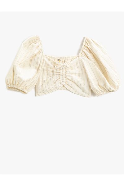 Koton Crop μπλούζα μπαλόνι μανίκια Συγκεντρώνονται λεπτομερώς