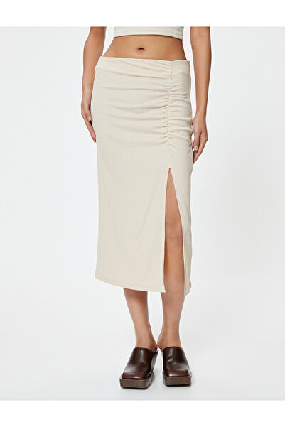 Koton Midirock mit drapiertem Schlitz und hoher Taille