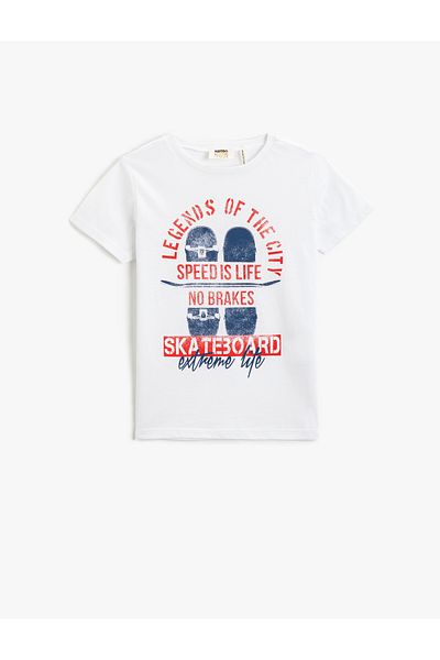 Koton T-shirt z krótkim rękawem i okrągłym dekoltem, z nadrukiem, bawełniany