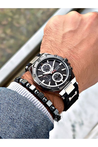 Ferrucci Black Sports Silicone Band Men's Wrist Watch + Bracelet with Gift