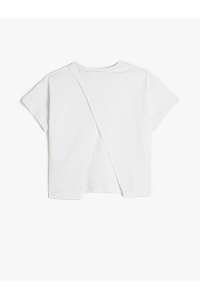 Koton Βασικό T-Shirt με λεπτομέρεια πίσω παραθύρου, κοντό μανίκι, βαμβακερό λαιμόκοψη