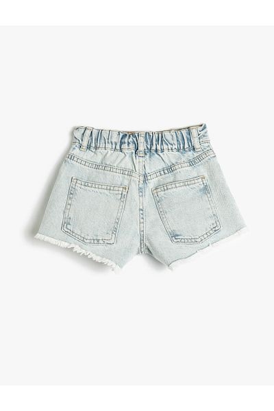 Koton Pantaloni scurți din denim din bumbac - buzunare, margini cu ciucuri, elastic ajustabil în talie