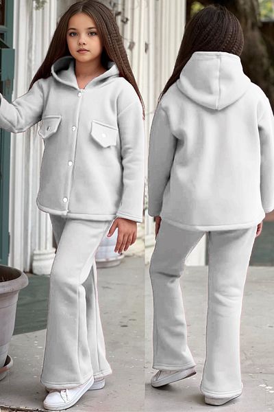 C&C OKULCUNUZ Σετ φόρμας 3 κλωστών Fleece για κορίτσια - Φαρδιά πόδια, κουμπωτά