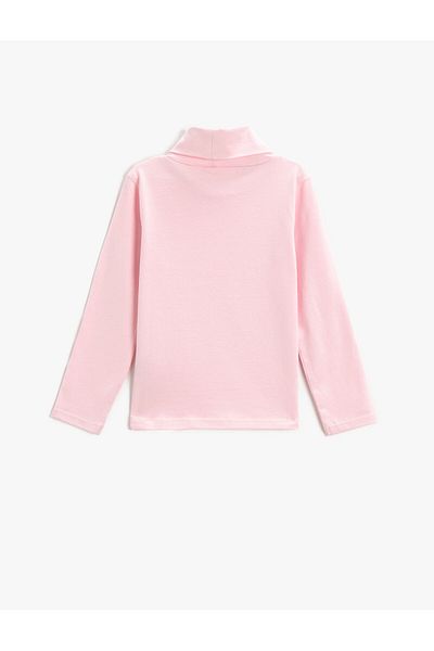 Koton Basic-T-Shirt mit halbem Rollkragen und langen Ärmeln aus Baumwolle