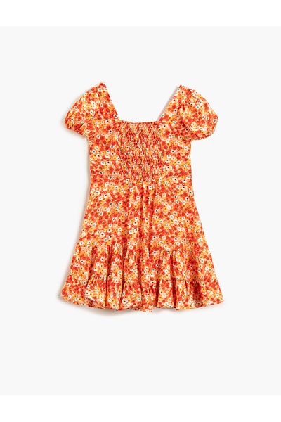 Koton Floral Φόρεμα Midi Ruffle U λαιμόκοψη κοντό μανίκι