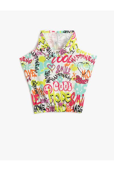 Koton Ärmelloses Kapuzen-Sweatshirt mit Crop-Graffiti-Print