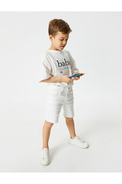 Koton Pantaloni scurți din denim din bumbac - Slim Fit, talie elastică reglabilă