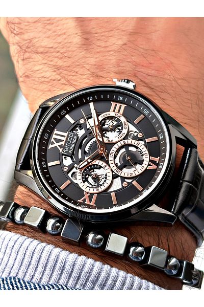 Ferrucci Black Color Leather Cord Function Men's Wrist Watch + Bracelet with Gift