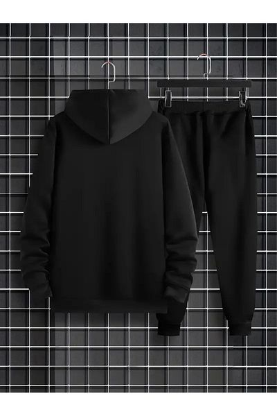 Hunors Sportswear & Company Μαύρο ανδρικό Oversize Basic Hooded Elastic Never Trust Σετ βαμβακερής φόρμας με στάμπα