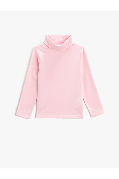 Koton Basic-T-Shirt mit halbem Rollkragen und langen Ärmeln aus Baumwolle