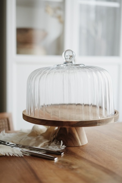 Dekorzdükkan Homes Acacia Glass Cake Bowl with Stand (Large Size)