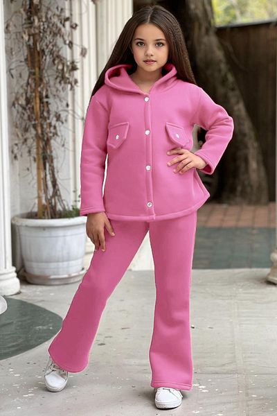 FEEL STYLE Σετ φόρμας 3 κλωστών Fleece για κορίτσια - Φαρδιά πόδια, κουμπωτά