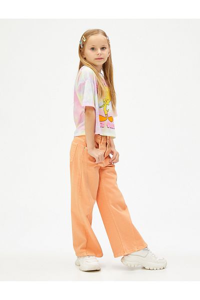 Koton Wide Leg Jeans with Stitching Detail and Pockets - Wide Leg Jeans with Adjustable Elastic Waist