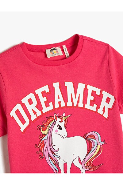 Koton Tricou cu mânecă scurtă, cu imprimeu unicorn, cu guler rotund din bumbac