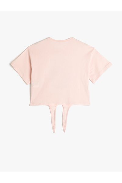 Koton Cotton Crab Embroidery Detailed Short Sleeve T-Shirt - Front Tie