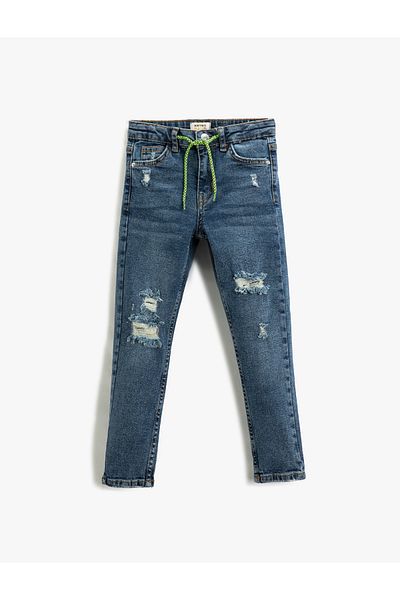 Koton Slim Leg Tie Waist Frayed Jeans - Skinny Jean