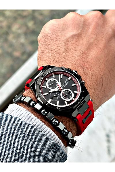 Ferrucci Red Sports Silicone Band Men's Wrist Watch + Bracelet with Gift