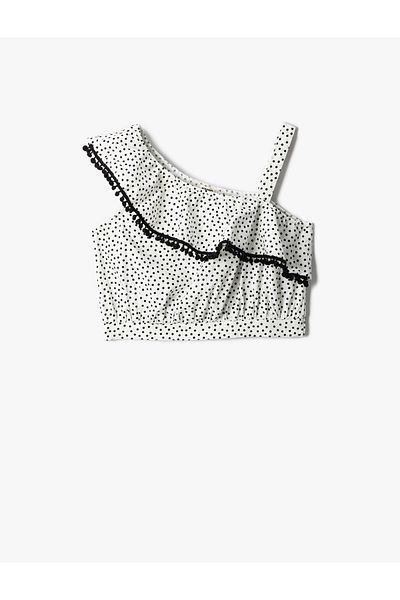 Koton Crop Top One Shoulder Fodor ujjatlan pöttyös pamut