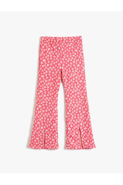 Koton Floral Flare Leg Leggings Trousers with Slit Detail and Elastic Waist