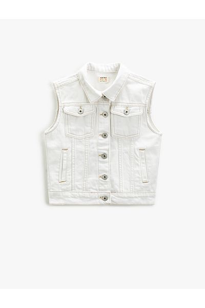 Koton Ärmellose Jeansjacke mit Pattentaschen aus Baumwolle