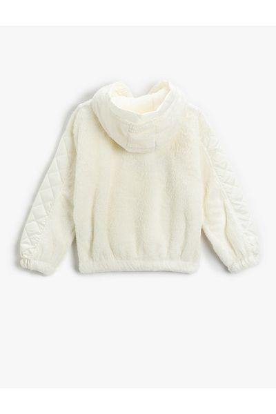 Koton Plush Hooded Sweatshirt Quilted Detailed Kangaroo Pocket Embroidered