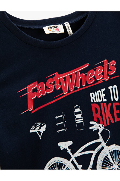 Koton Tričko s krátkým rukávem a výstřihem z bavlny s motivem kola