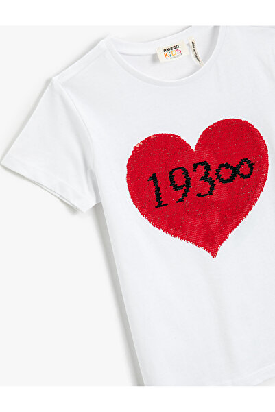 Koton Ataturk Αμφίδρομη παγιέτα με κεντημένη μπλούζα με κοντό μανίκι βαμβακερή λαιμόκοψη