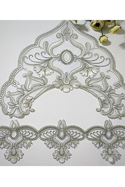 dantelci Fransız dantel gri renk 11 metre kenar 6 köşe
