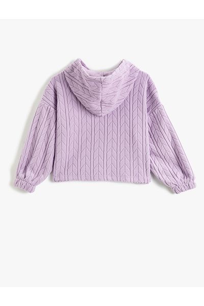 Koton Basic Hooded Crop Sweatshirt - Textured and Elastic Cuffs
