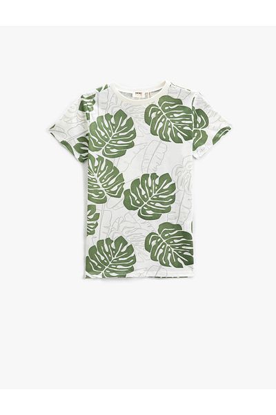 Koton T-Shirt Palm Tree Printed Short Sleeve Crew Neck