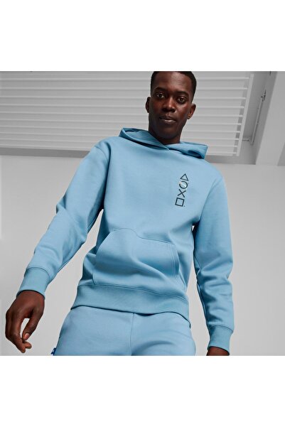 Puma X Playstation Erkek Mavi Kapüşonlu Sweatshirt