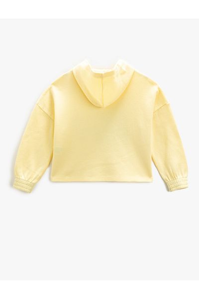 Koton Crop Sweatshirt Hooded Long Sleeve Printed Cotton