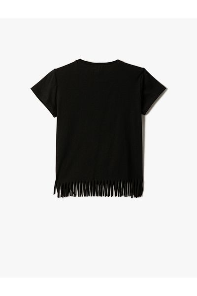 Koton Tricou cu mânecă scurtă cu imprimeu pisică, cu ciucuri, bumbac, cu gât turnat