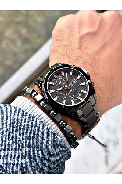 Ferrucci Black Color Function Steel Band Sport Men's Wrist Watch + Bracelet