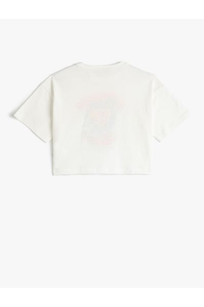 Koton Crop Oversize T-Shirt με στάμπα με κοντό μανίκι Crew λαιμόκοψη